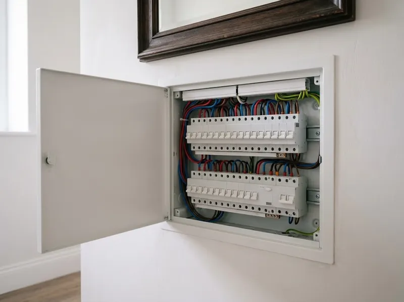 Quadro elétrico modular novo embutido numa parede